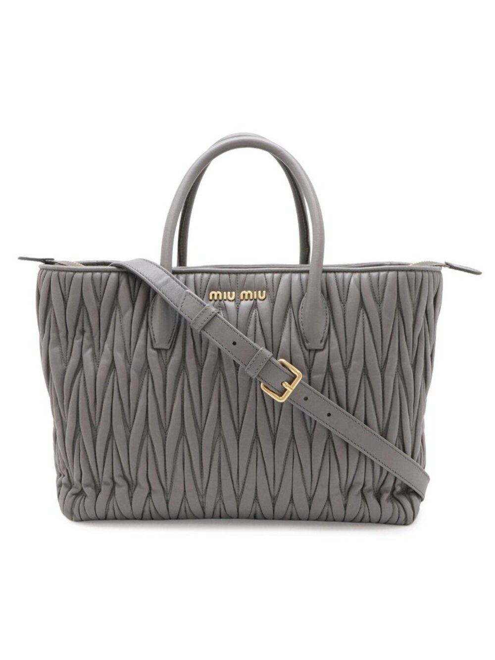 Miu Miu Matelasse Gathered 2-Way Shoulder Bag Leather Gray Black Domestic